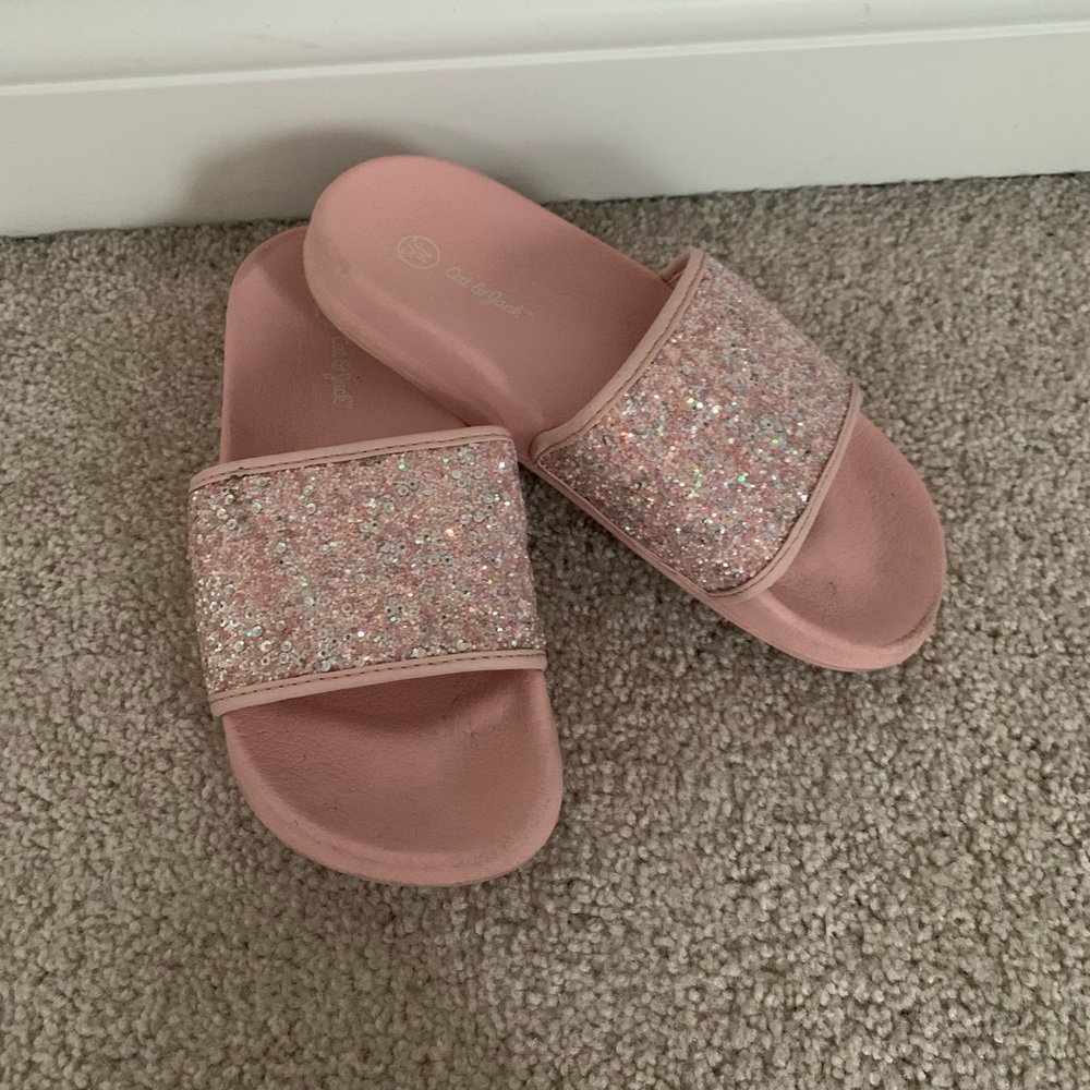Cat & Jack Girls Pink Glitter Slides: SiZe 2/3 - Picture 6 of 7